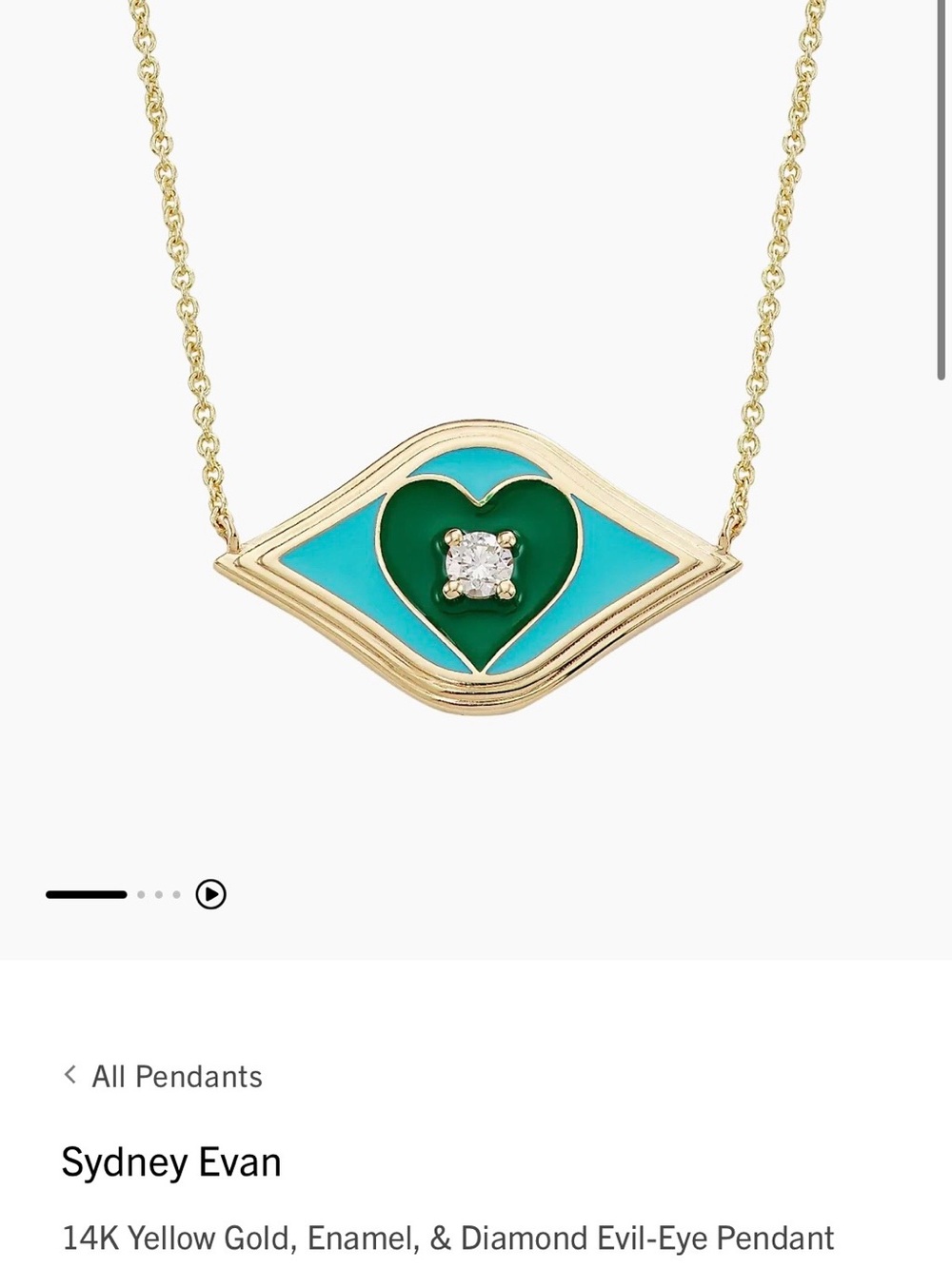 Sydney Evan 14k Gold Turquoise Evil Eye Heart Necklace with Center Diamond